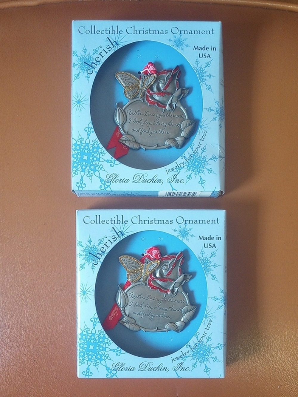 NWT Gloria Duchin Collectible Pewter Christmas Memorial Ornaments w/ Butterfly